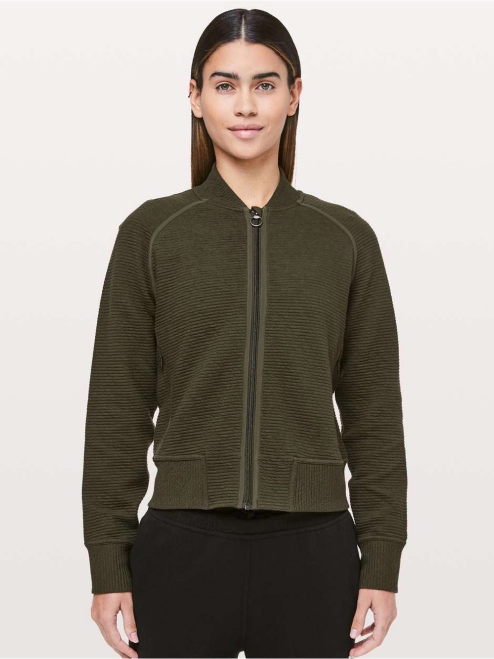 lululemon athletica ON REPEAT Olive Green Ribbed Bomber Jacket